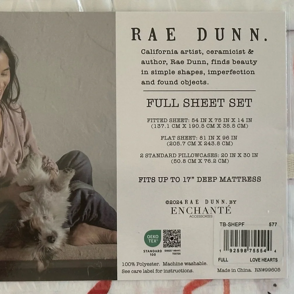 Rae Dunn Full Sheets Set Red Hearts Love Valentine’s Day NEW Sustainable